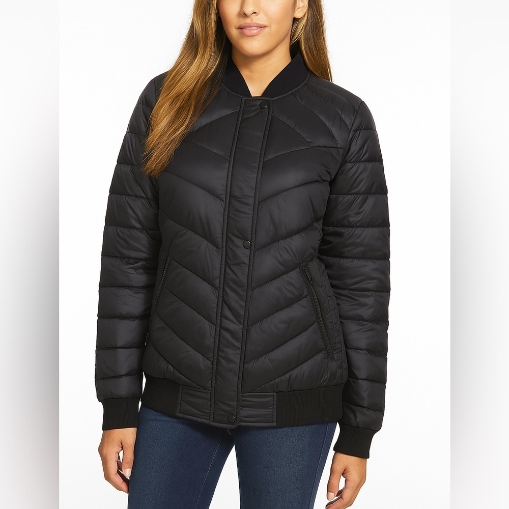 Bernardo Black Quilted Bomber Jacket Women’s L Primaloft Water Resistant